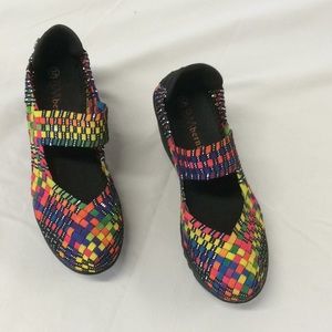 Elastic Mary Jane multi colored platform shoes